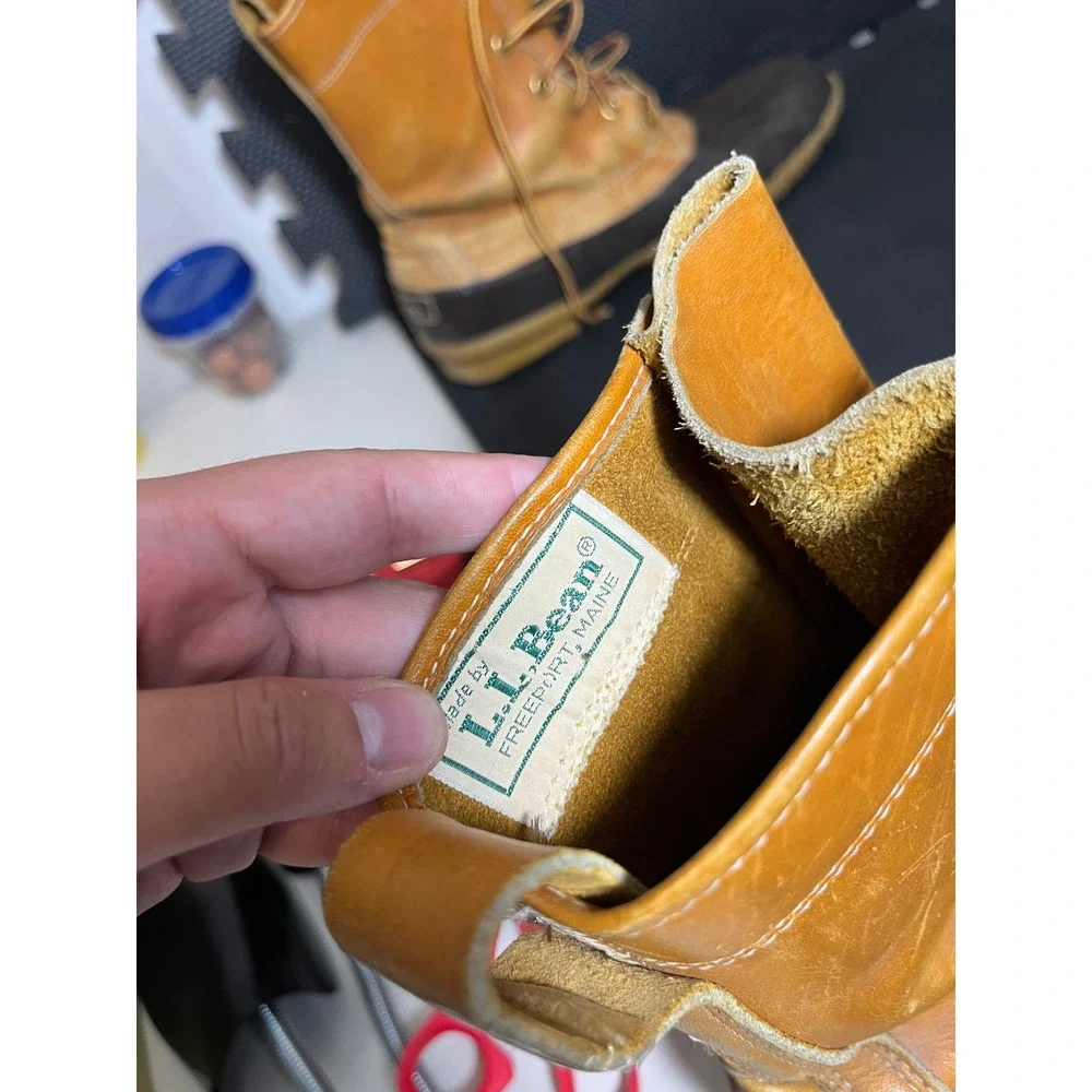 LL Bean Duck Boots Womens 11 Tan‎ Brown Leather Rubber 8 Inch Hunting Rain Shoes